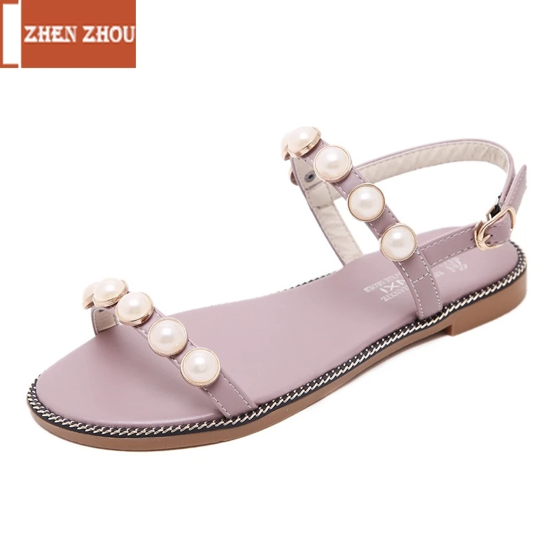 Женские Вьетнамки с открытым носком на нескользящей подошве в римском стиле жемчугом лето 2019|Боссоножки и