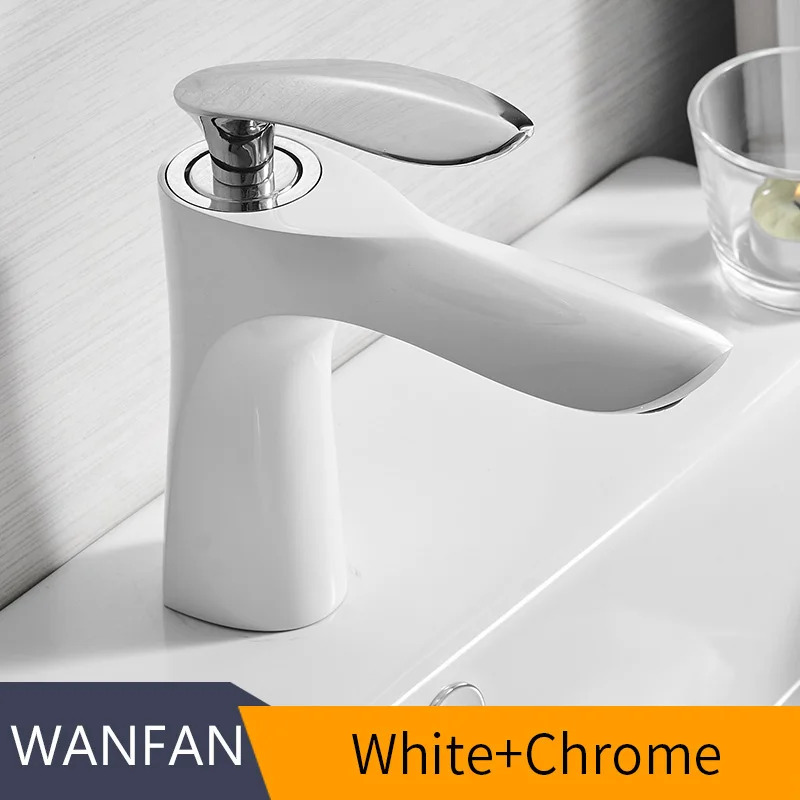 White and Chrome Смеситель для раковины, элегантный кран для ванной комнаты, кран для горячей и холодной воды, смеситель для раковины, хромированная отделка, латунный кран для туалетной раковины, кран для воды, золото, 220р - Цвет: White and Chrome