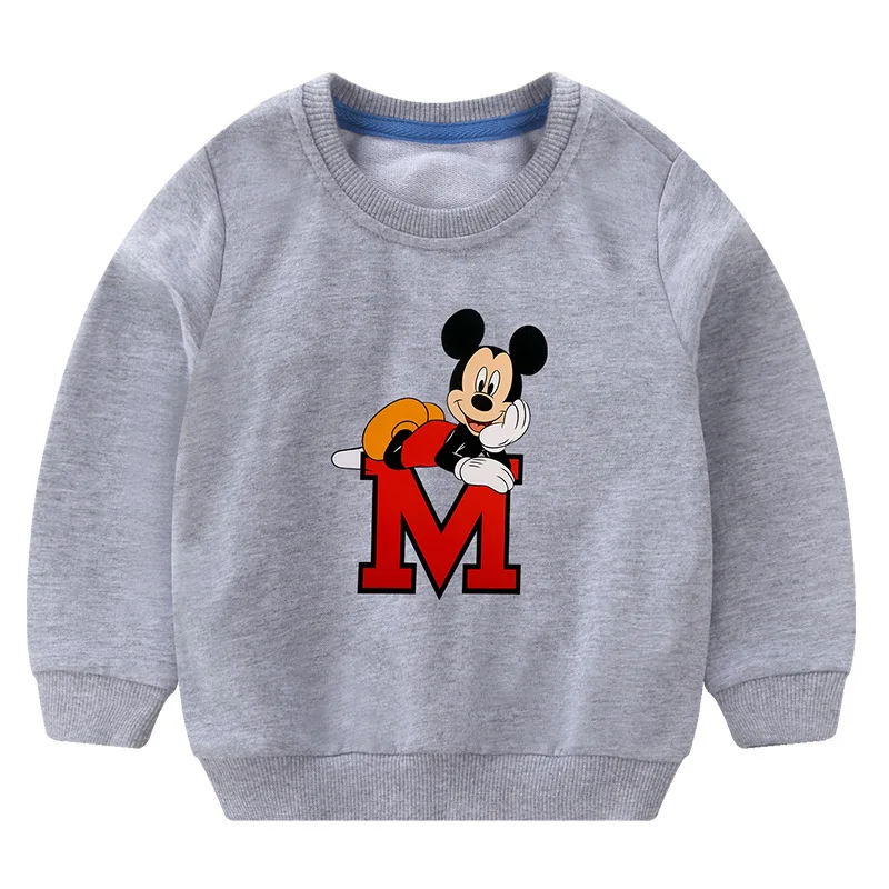 Gray Пуловер с героями мультфильмов г. Весенне-осенняя футболка для детей, толстовка с Микки Маусом, топы, футболка с длинными рукавами одежда для маленьких мальчиков и девочек - Цвет: Gray
