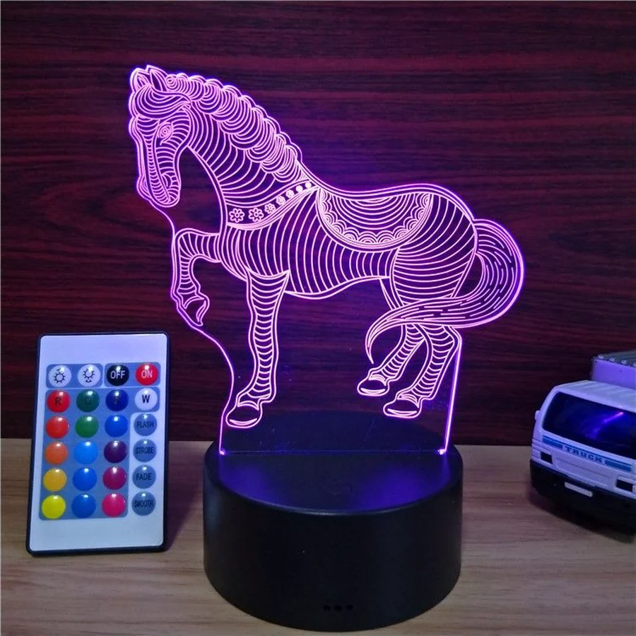 2019 Horse 3D Light USB Touch Remote Control Dimmable LED Acrylic Creative Night Decoration Livingroom Nightlight | Лампы и освещение