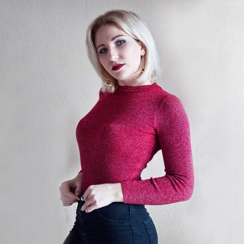 Фото Shiny Lurex 2019 Early Autumn Winter Sweater Women Long Sleeve Pullover Tops Basic Womens Sweaters Christmas Pull Женская одежда Shiny Lurex 2019 Early Autumn Winter Sweater Women Long Sleeve Pullover Tops Basic Womens Sweaters Christmas Pull Женская одежда