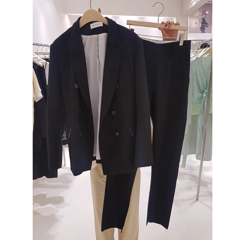 Новый модный розовый костюм на весну и осень Женская Высококачественная Черная