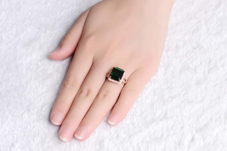 ZOCAI дизайн кольца Роскошные 7,0 CT настоящий зеленый турмалин кольцо настоящим 18К розовым золотом, 0. 25 карат бриллиантовое кольцо