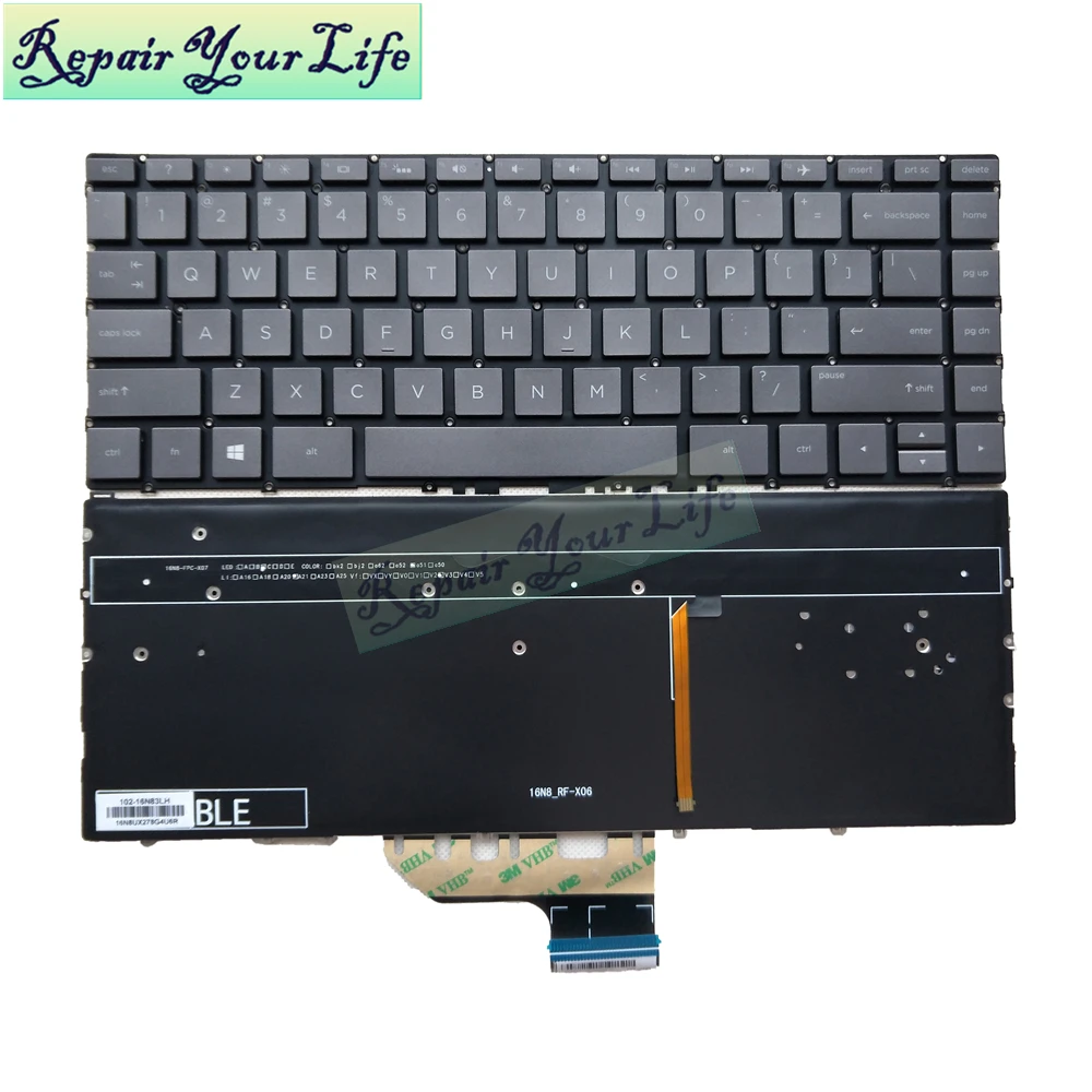 US laptop keyboard for HP x360 13-W 13-w021TU w027tu 13-W020CA English black with silver backlit 935429-001 backlight original | Компьютеры