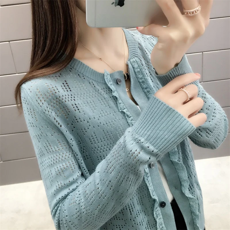 New Fashion 2019 Spring And Summer Women Slim Knit In Solid Colour Cardigan Full Sleeves |