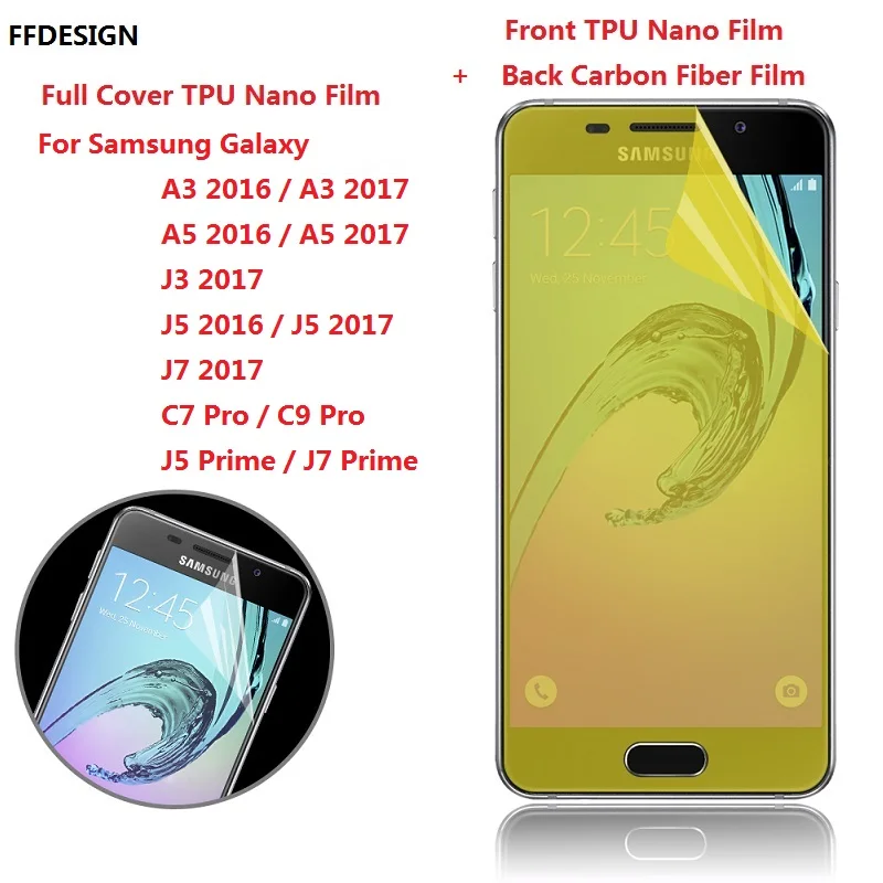 Полное покрытие нано пленка фольга для Samsung Galaxy A3 A5 J5 2016 C7 C9 Pro J7 Prime J3 2017 (не стекло)