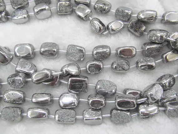 

2strands 10-15mm titanium quartz gergous nuggets brick crystal mystic AB silver charm bead