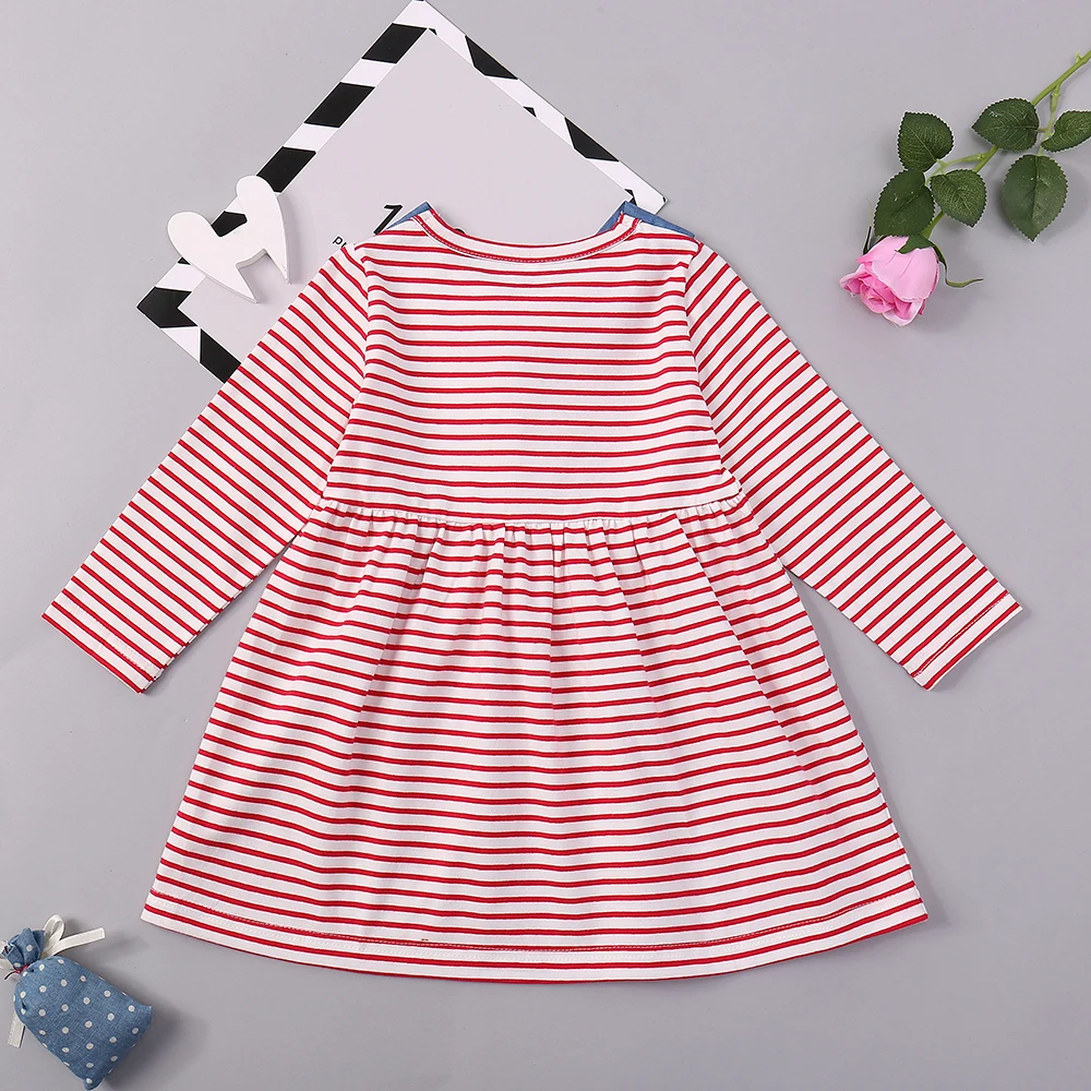 Модное Полосатое платье принцессы с длинным рукавом для девочек элегантное