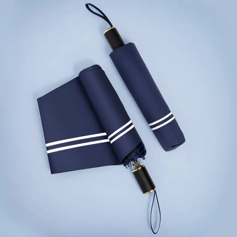 Dark blue stripe Креативный простой зонт, трехскладной, неавтоматический, твердый и в полоску, 8 костей, Зонт от дождя, для женщин и мужчин, в солнечную и дождливую погоду - Цвет: Dark blue stripe