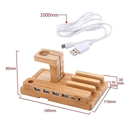 Несколько устройств Бамбуковая деревянная док станция с 3 USB портами зарядный
