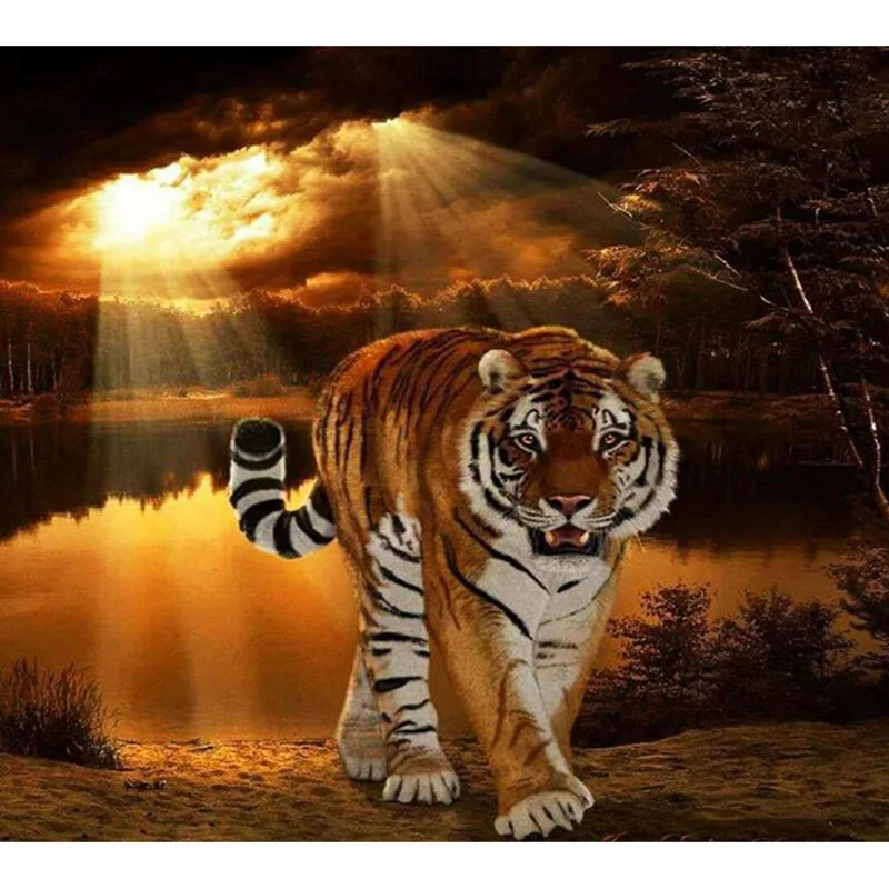 

5D Diy Round Diamond Embroidery Tiger Round Diamond Painting Full Square Mosaic Picture Cross Stitch Rhinestone Home Decor