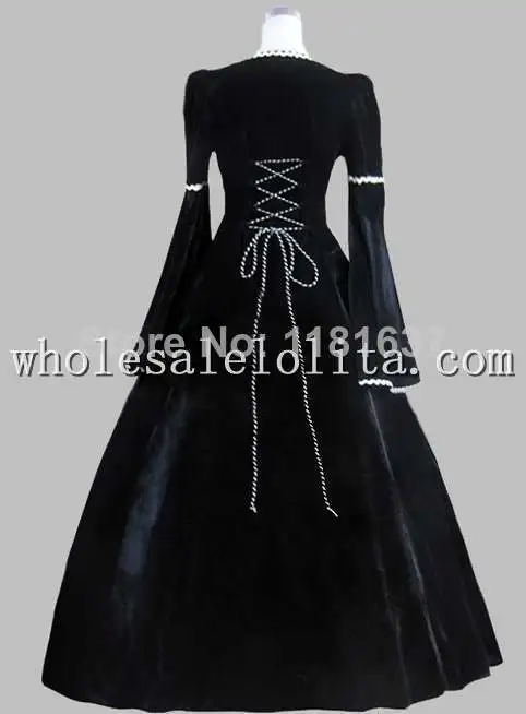 Готическое Черное и синее элегантное бальное платье с принтом в викторианском