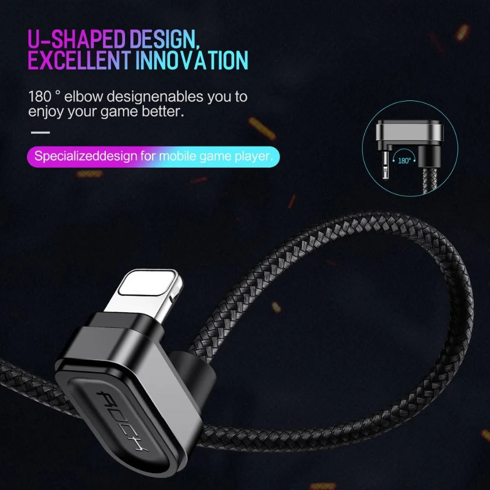 USB кабель ROCK для iPhone U образный игровой быстрой зарядки XS Max XR X 8 7 6 5 Plus iPad iOS|Кабели