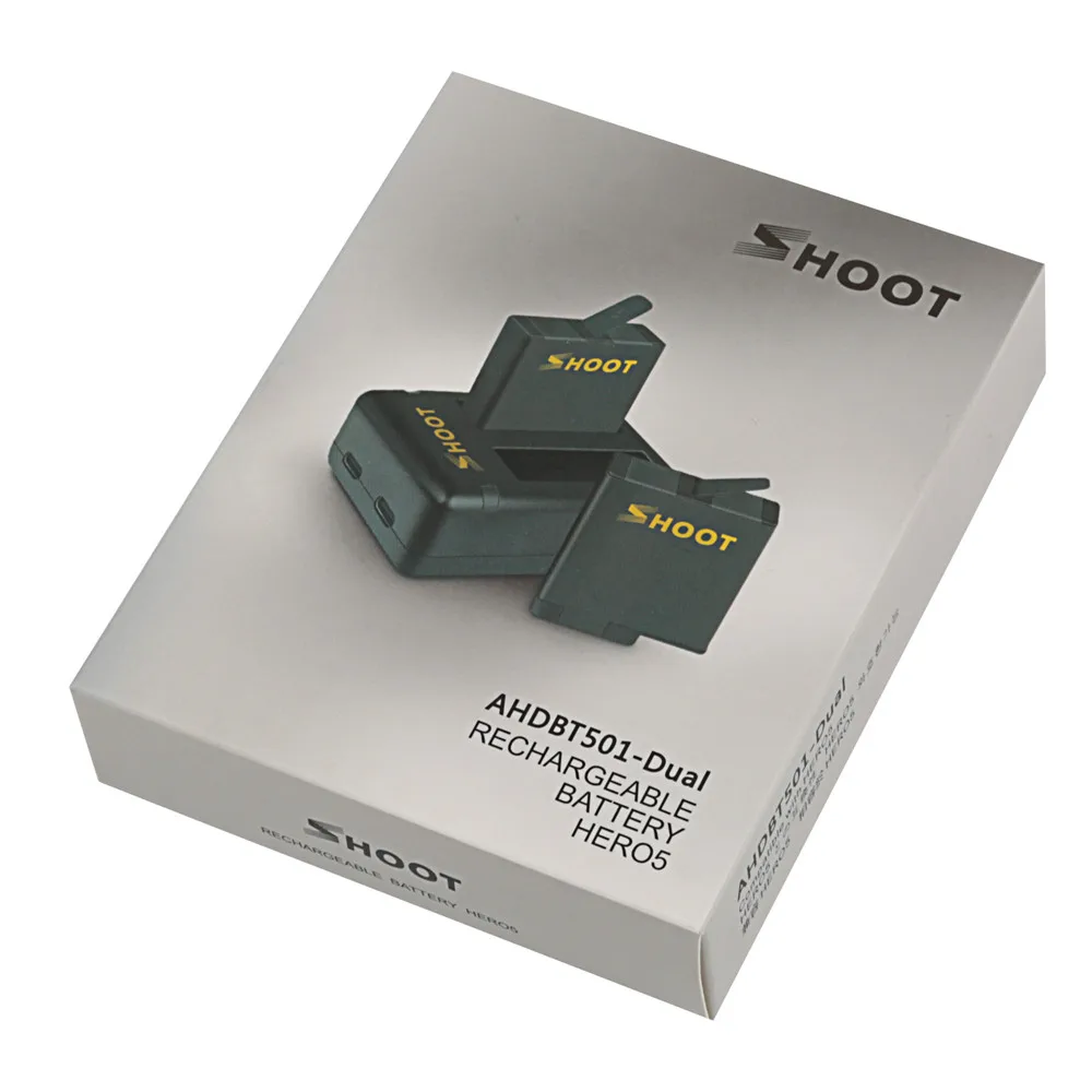 SHOOT Dual Port зарядное устройство с 2 шт 1220mAh батарея для GoPro Hero 5 6 7 Черная Камера Go Pro