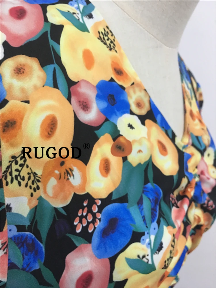 RUGOD корейское длинное женское платье с цветочным принтом летнее Романтическое Платье макси с v-образным вырезом для сосания vestidos boho Ruffles пляжное платье