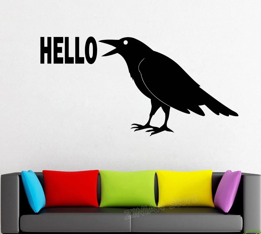 Ворон Hello Наклейка на стену Птица Животные украшения вывеска для дома гостиной