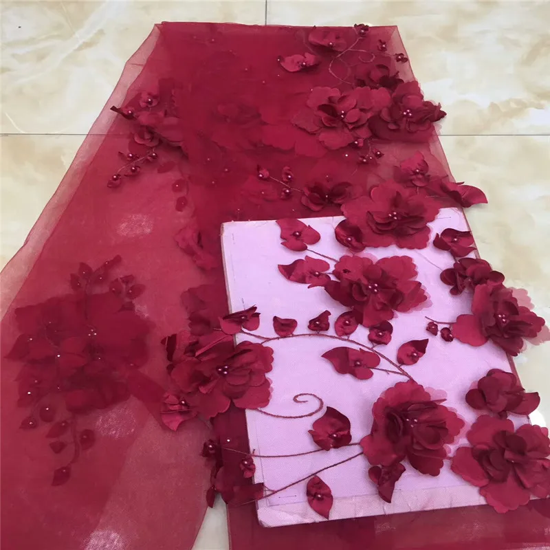 2019 Latest French Tulle Laces Fabrics High Quality 3D Appliques African With Beads For Wedding Dresses xz65-2351 | Дом и сад