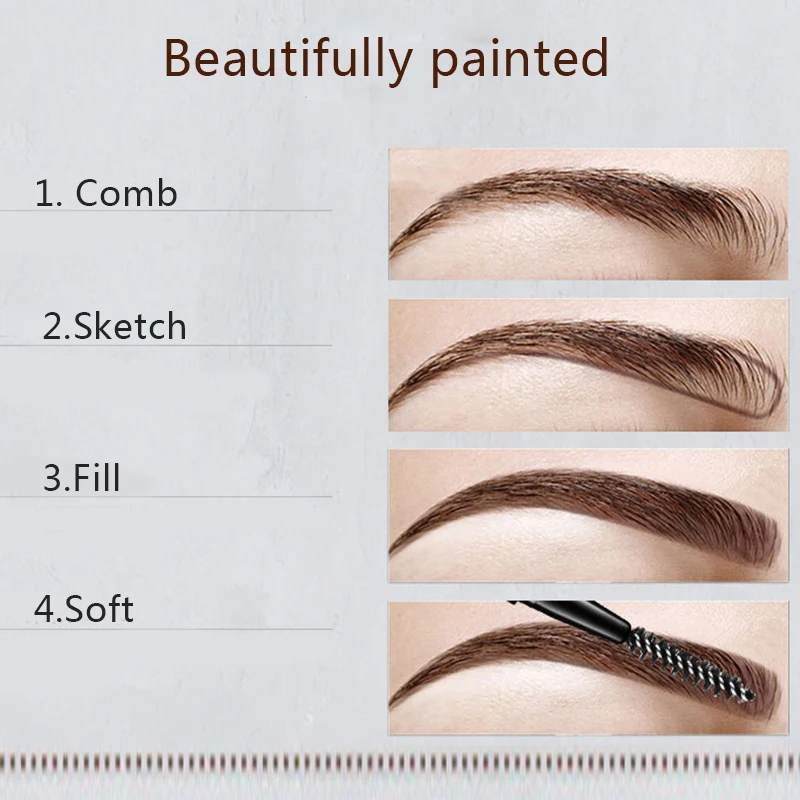 Супер тонкий карандаш для бровей и кисть водостойкая долговечная черная