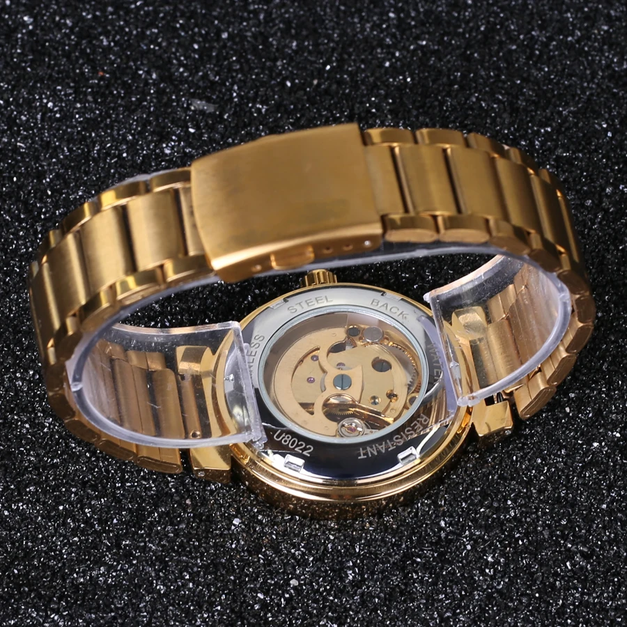 Часы-скелетоны Winner Мужские механические полностью стальные золотистые 2018 |