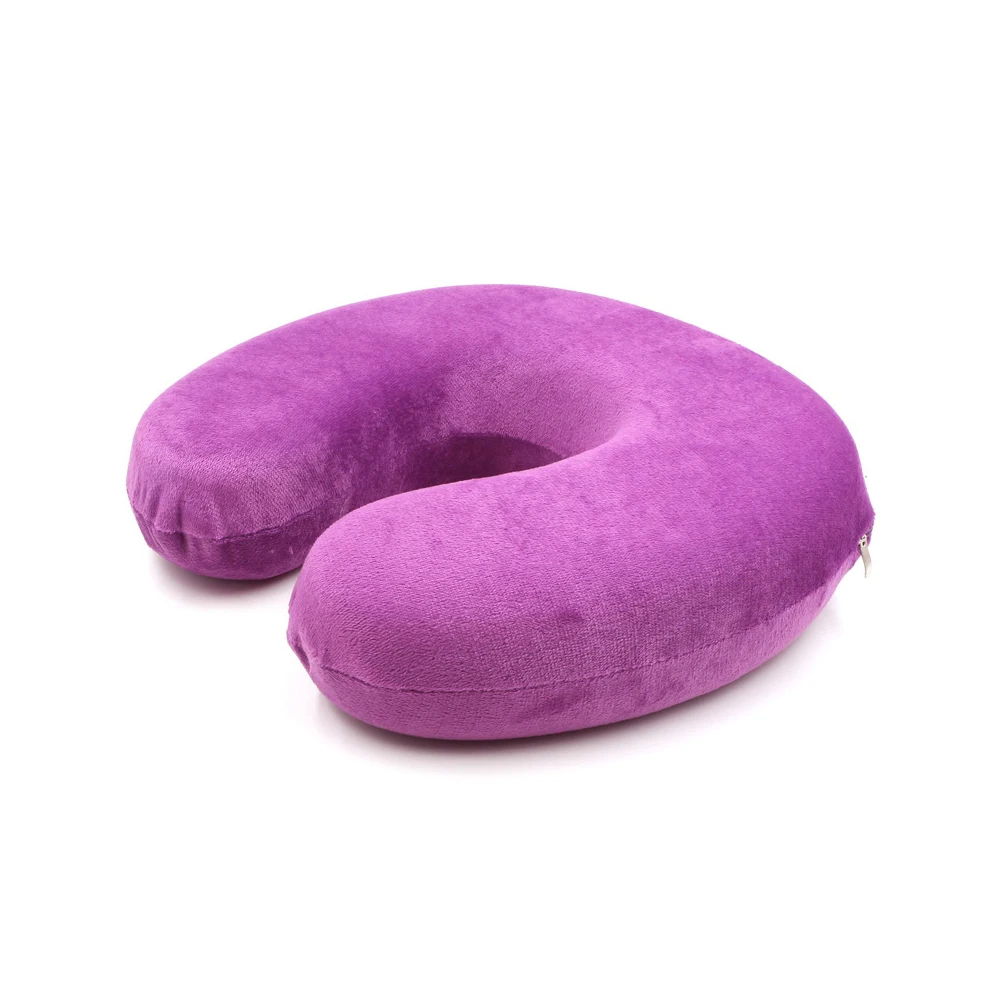 Purple U-образная дорожная подушка с эффектом памяти, хлопковые подушки для шеи, дорожная защитная подушка для шеи, аксессуары для путешествий - Цвет: Purple