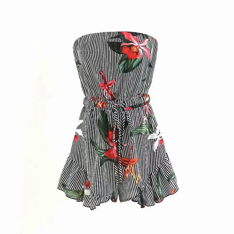 HLMFS summer Women slash neck boho Romper Ladies ruffles Floral Off Shoulder Jumpsuit Playsuit Beach Holiday ShortTrousers | Женская