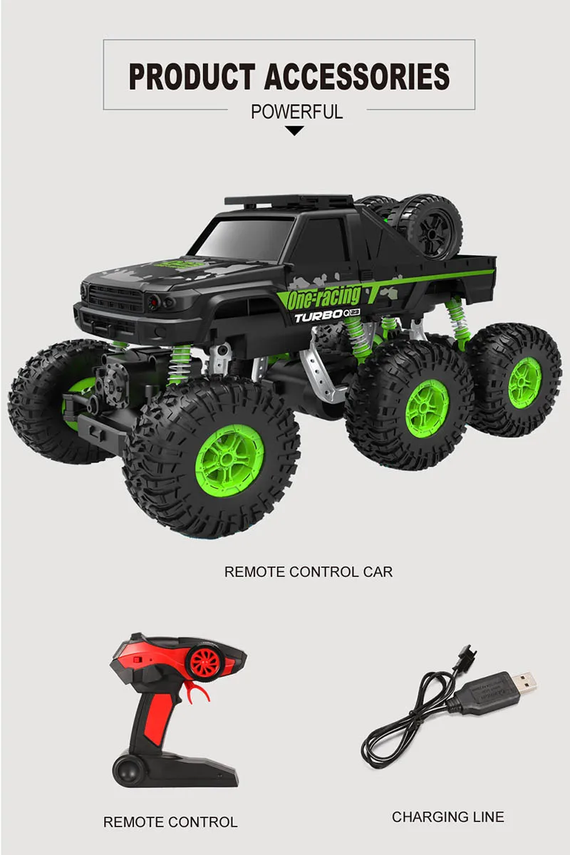 1/16 RC Car 6WD drive remote climbing car Double Motors Drive Bigfoot Cars 2.4Ghz Electric RC Toys High Speed Off-Road Vehicle