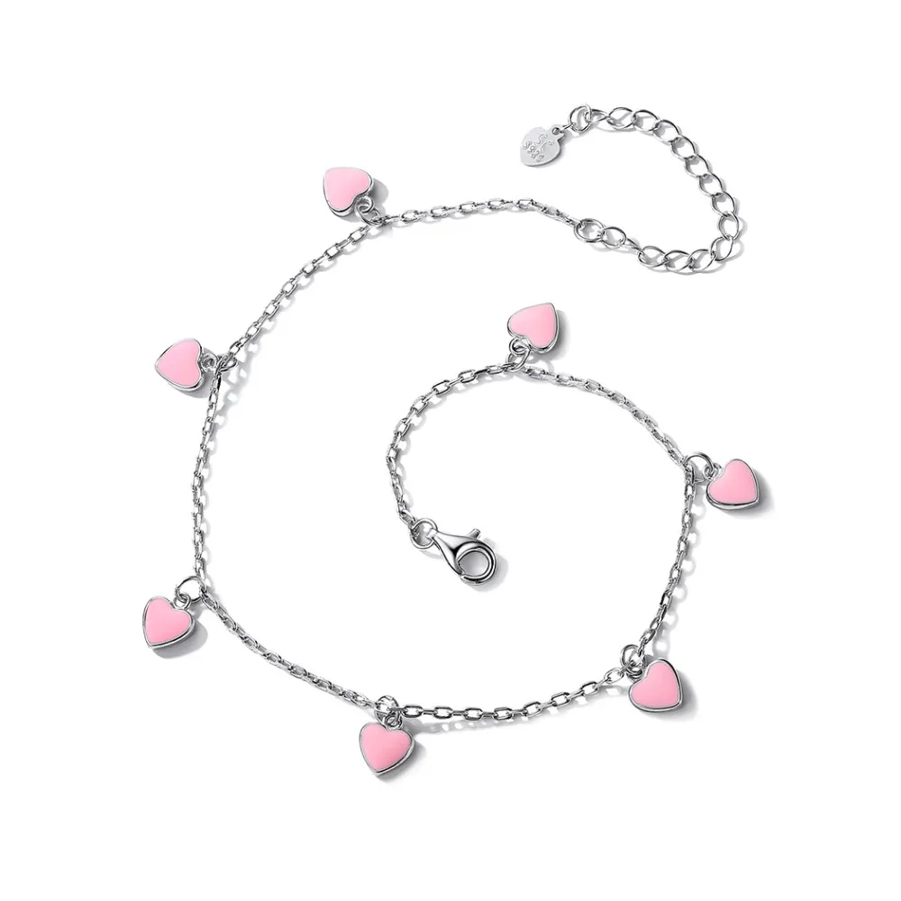 SILVERCUTE/розовые ножные браслеты «сердце» для женщин, из чистого серебра 925 пробы, летние ювелирные изделия, очаровательный браслет на ногу, подарок SCA6317B