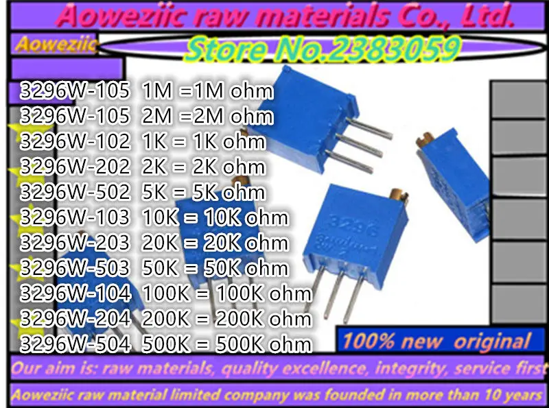 Aoweziic 10 шт. 3296 Вт 1 м 2 к 5 20 50 100 200 500 Ом Потенциометр|Запасные части| |