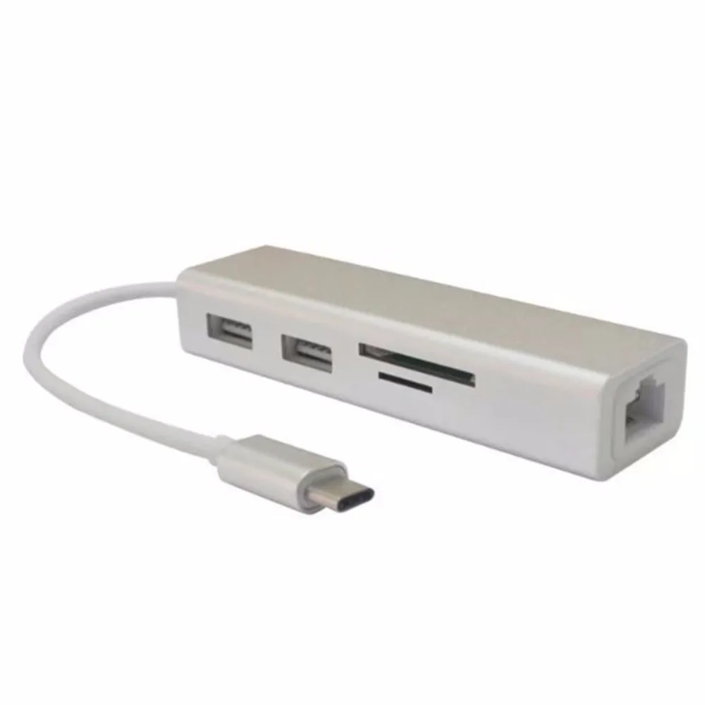 Алюминий Тип usb C концентратор с 2 портами (стандарт 3 0 Порты SD/TF Card Reader и RJ45 10/100/1000