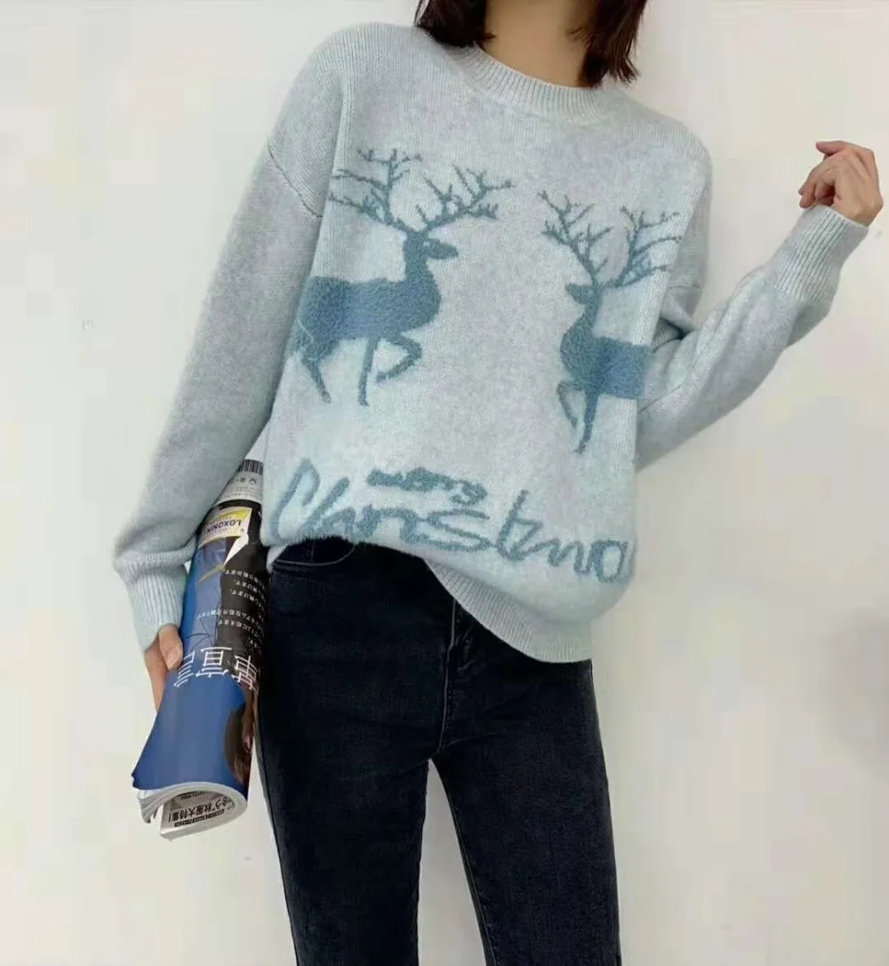 H.SA 2019 Spring New Women Christmas Sweaters Oneck Deer Jumpers Cute Kawaii Knit Pullovers Autumn Winter Fashion Tops | Женская одежда