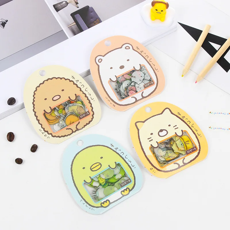 50 pcs/ bag DIY Cute Cartoon Kawaii PVC Stickers Lovely Cat Bear Sticker For Diary Decoration Free Shipping