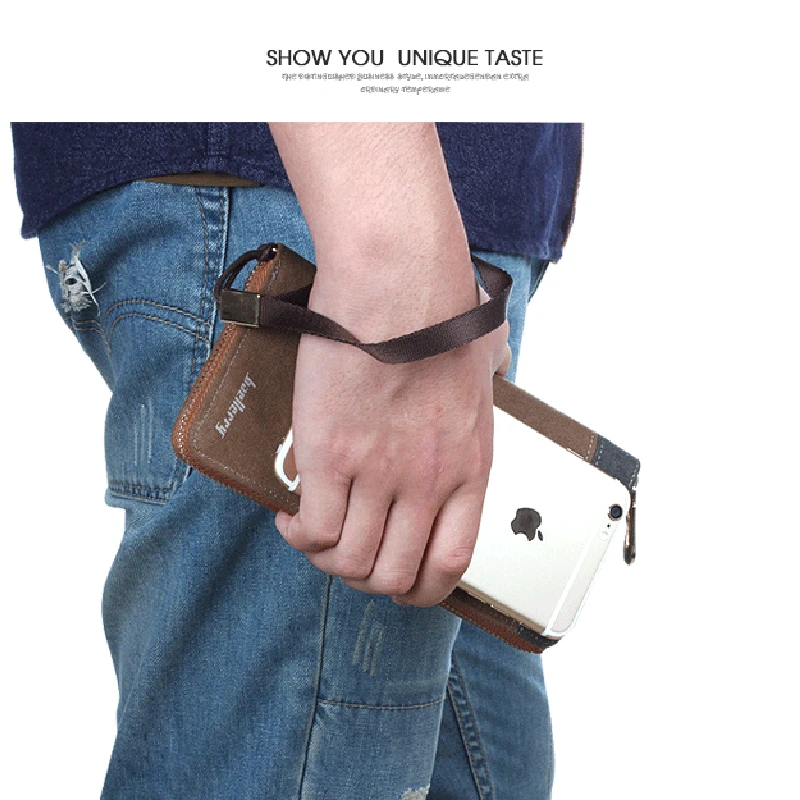 Baellerry Ретро Холст Для мужчин бумажник держатель для карт молнии с длинным