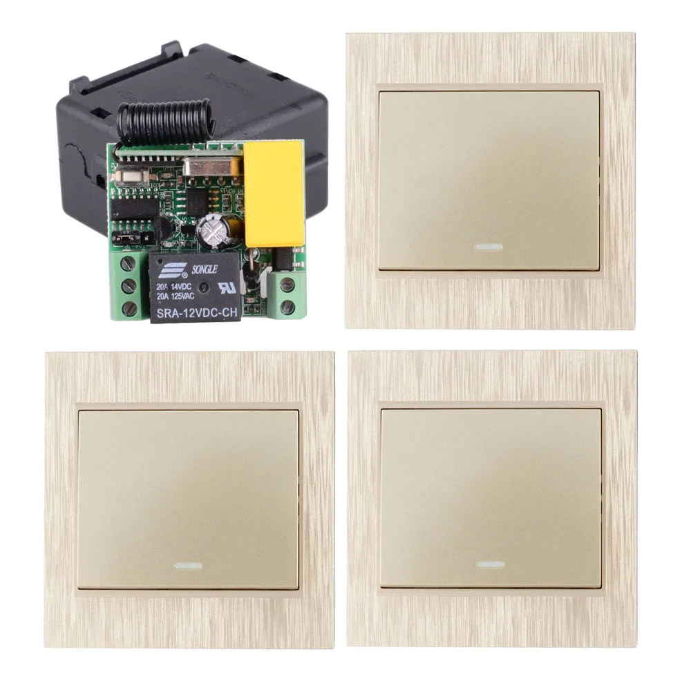 AC 220V 1CH 2CH 3CH 10A RF беспроводной дистанционный переключатель беспроводной светильник+ золотой беспроводной передатчик настенный пульт дистанционного управления