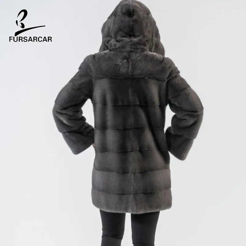 Женское зимнее пальто с капюшоном FURSARCAR темно-серая Толстая теплая куртка из