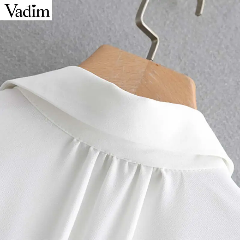 Vadim Women short sleeve white midi dress elastic waist turn down collar split mid calf dresses irregular casual vestidos QB371 | Женская
