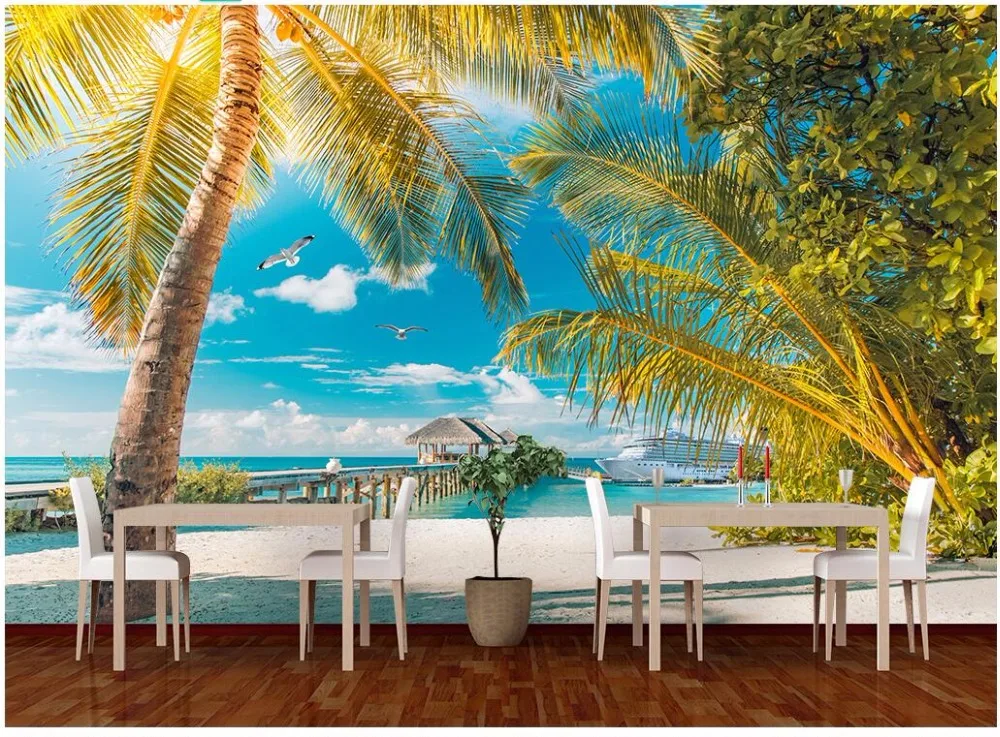 3d room wallpaer custom photo The Mediterranean landscape of palm trees home decor wall murals wallpaper for walls 3 d | Обустройство
