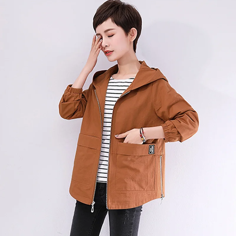 

Women Windbreaker Coat New Autumn Hooded Trench Outerwear Loose Female Basic Coats Middle-aged Mother Costume Gabardina Mujer
