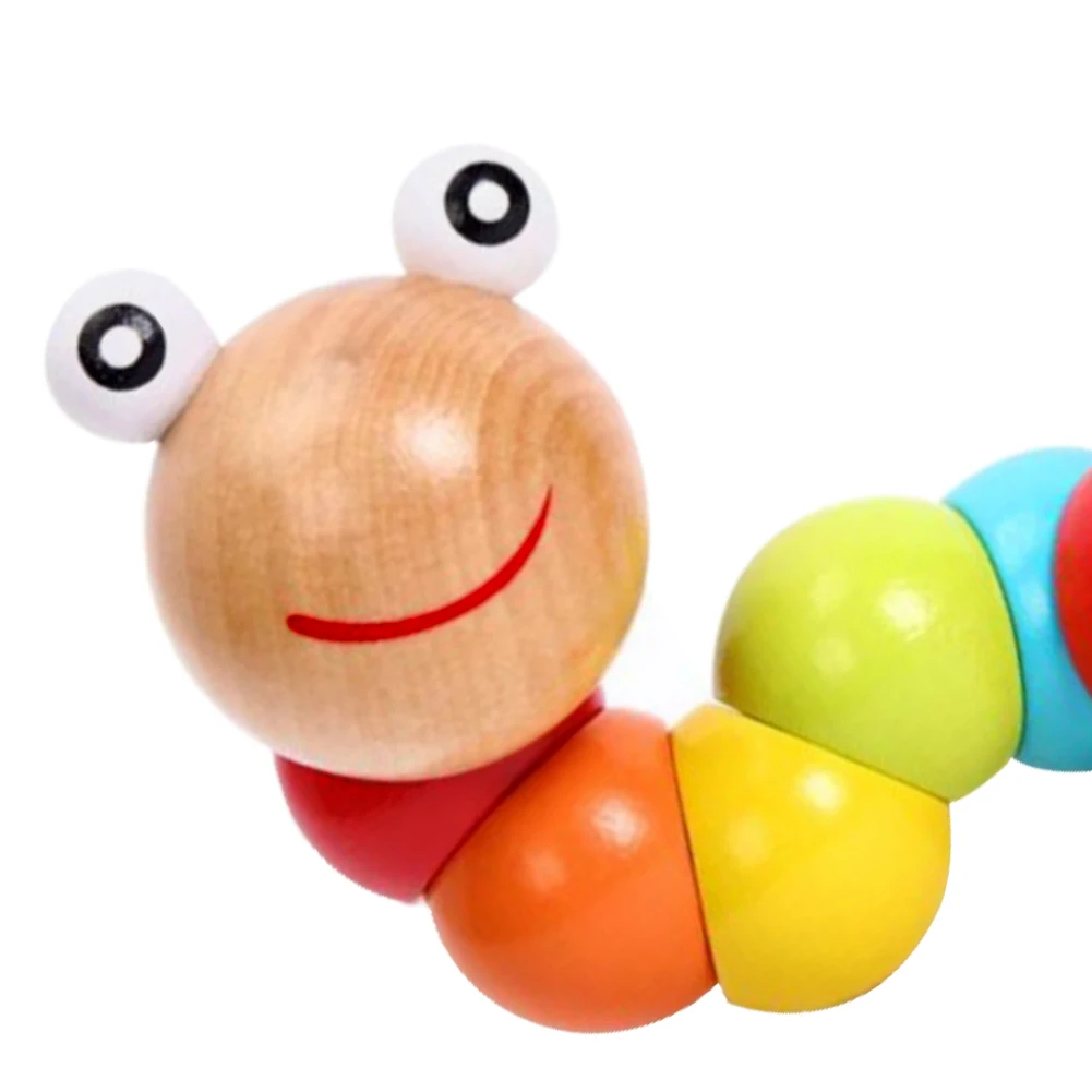 

Kids Educational Fun Game Cute Wooden Simulation Toy Caterpillar Flexible Block