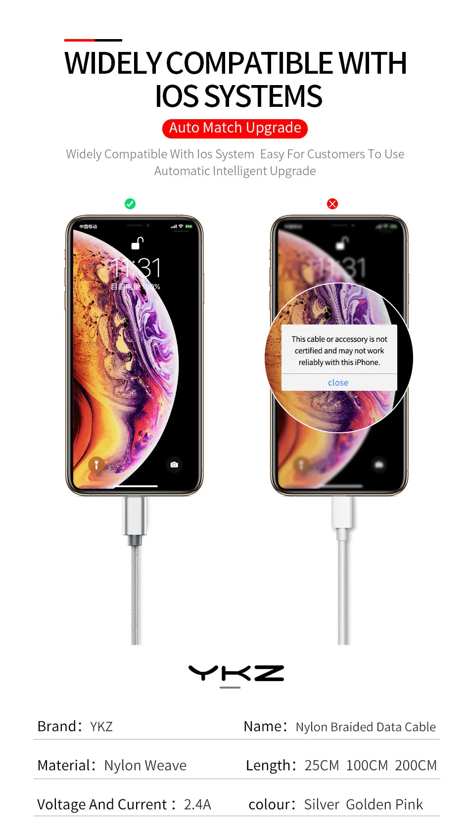 Металлический USB кабель для iPhone 8, 7, 6, 6 S, рок-сплав, нейлоновая оплетка, быстрая зарядка, USB кабель для iPhone X, 10, SE, 5, 5S, для iPad, зарядное устройство