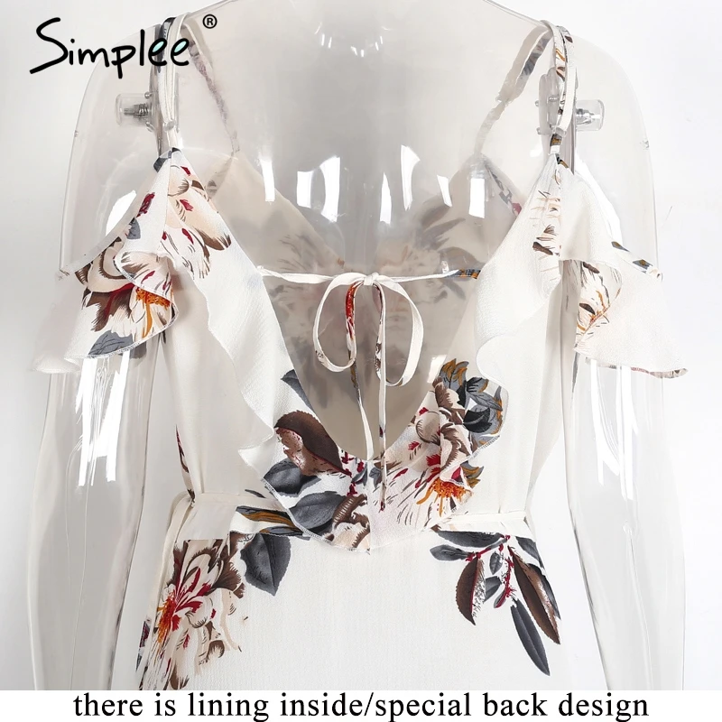 Летнее женское длинное платье Simplee с оборками пляжное шифоновое цветочным