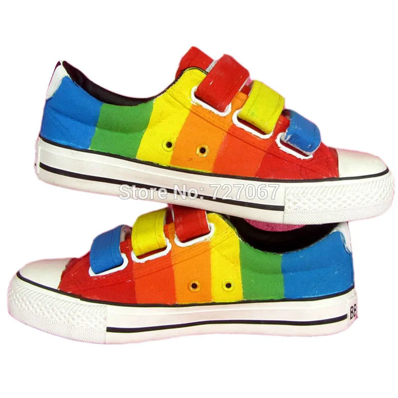 Rainbow Stripe Shoes Мужская обувь унисекс британский флаг Юнион Джек дизайн Ручная роспись обувь дышащие высокие повседневные брезентовые кроссовки - Цвет: Rainbow Stripe Shoes