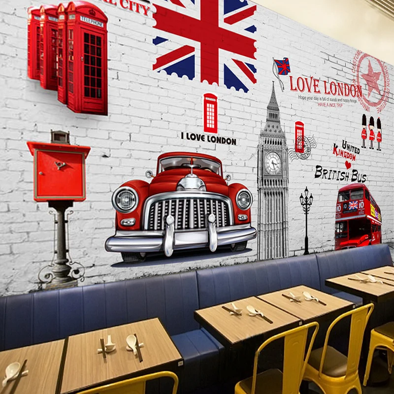 3D обои с изображением кирпичной стены фото на заказ в лондонском стиле ретро для