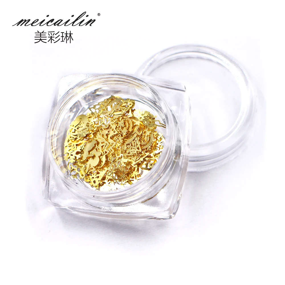 Золотые и рождественские украшения для ногтей 1 коробка смешанные металлические