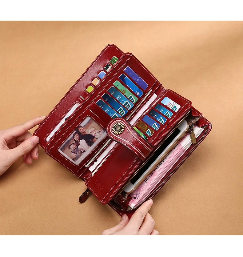 Large Capacity Split Leather Card Holder Quality Wallet Long Women Wallet Zipper Clutch Casual Zipper Retro Purse Women