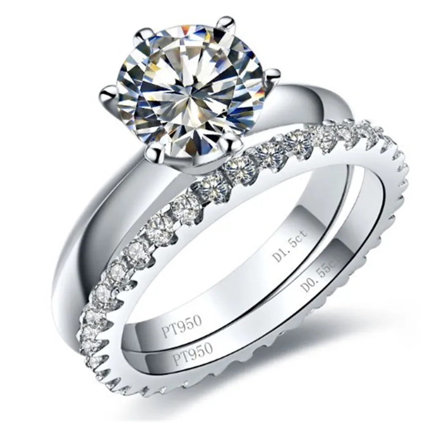 Два кольца в одном наборе 2CTW 8 мм G H Moissanite набор колец тест положительная Гарантия