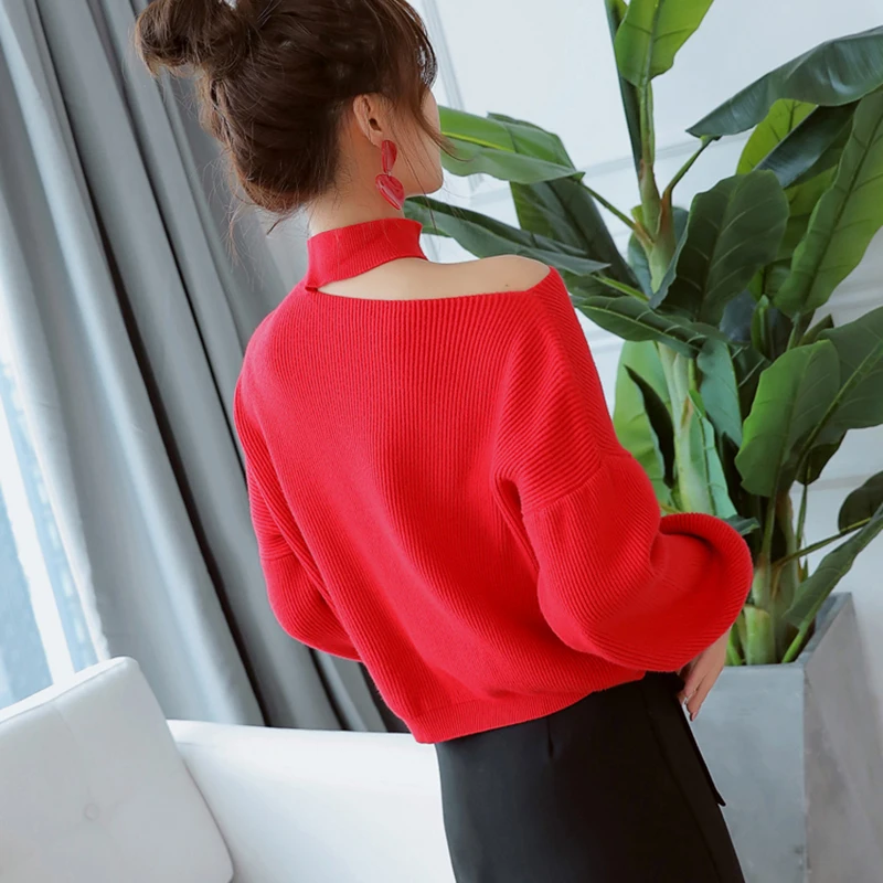 Fashion Pullover Full Sleeve Solid Knitted Women Sexy Off Shoulder Slash Neck Jumper Design Thick Sweaters Casual Loose | Женская одежда