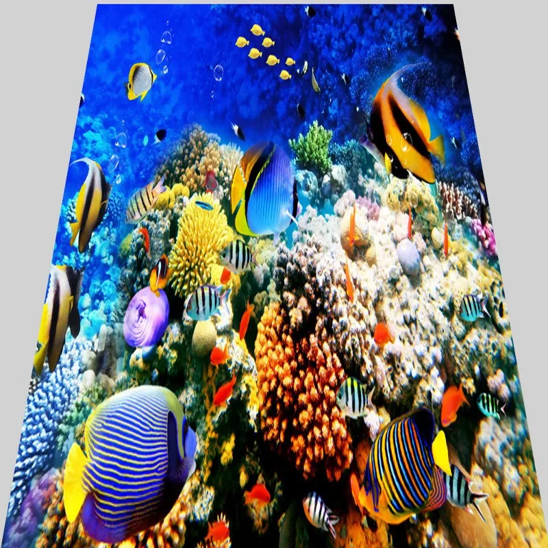 

Free Shipping Underwater World Tropical Fish 3D flooring wallpaper balcony bedroom kitchen thicken floor wallpaper mural