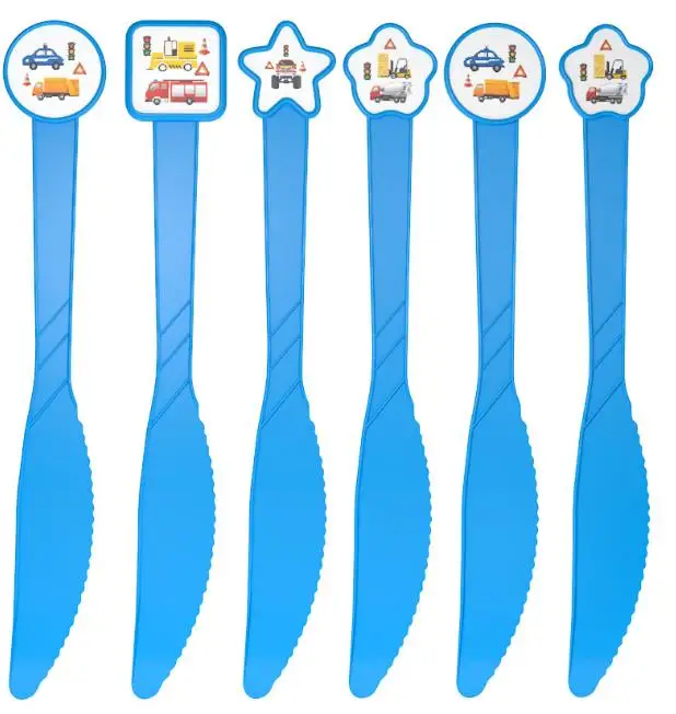 knife 12pcs Мультфильм автомобили мальчик дети посуда для вечеринки в честь Дня Рождения тарелка скатерть чашка строительный автомобиль день рождения украшения, товары для вечеринки - Цвет: knife 12pcs