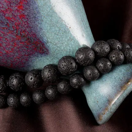 Черные круглые вулканические бусины для ожерелья сережек браслетов ювелирных