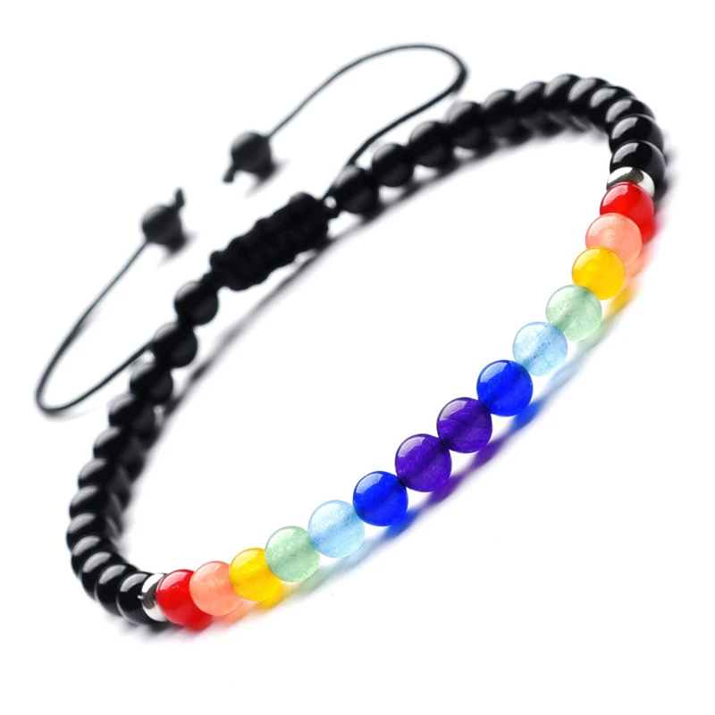 Lucky 4 мм камень бусы браслет для женщин мужчин регулируемый буддизм 7 чакра